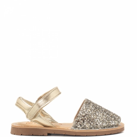 sandali minorchina slip on bassi da bambina in pelle con glitter champagne platino