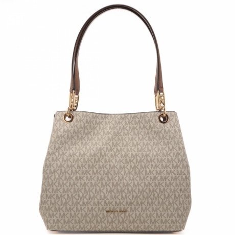 borsa a spalla da donna in vera pelle con logo monogram all over vaniglia