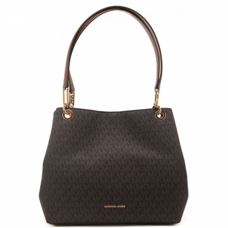 borsa a spalla da donna in vera pelle con logo monogram all over marrone