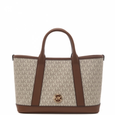 borsa a spalla da donna in vera pelle con logo monogram all over e inserti a contrasto vaniglia 