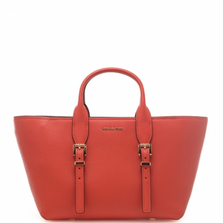 borsa a spalla da donna in vera pelle con forma trapezoidale corallo 