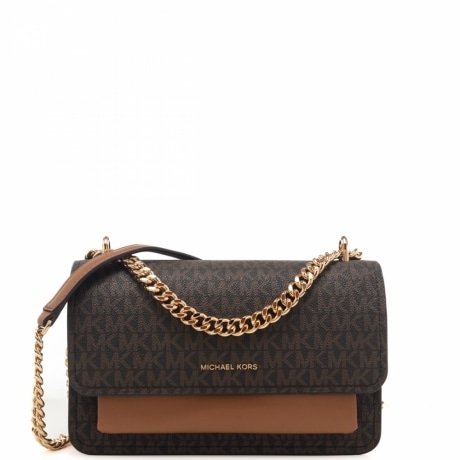 borsa a tracolla da donna in vera pelle con tracolla con catena e spallina marrone acorn