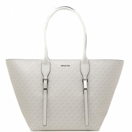 borsa a spalla da donna in vera pelle con fibbie decorative sul davanti  bianca 