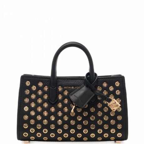 borsa a mano da donna in vera pelle con borchie in metallo circolari all over nera 