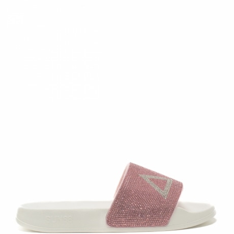 ciabatte da donna slippers in gomma con logo a contrasto e strass bianco rosa