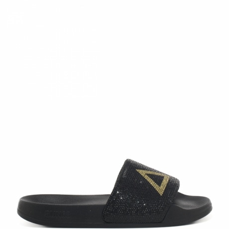 ciabatte da donna slippers in gomma con logo a contrasto e strass nere
