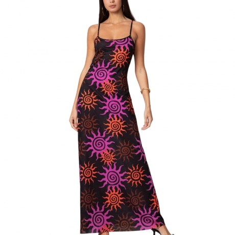vestito lungo da donna con stampa a fantasia sole multicolor