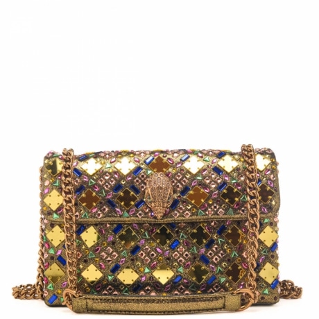 borsa a tracolla da donna md kensington in vera pelle iridescente con borchie di cristallo oro