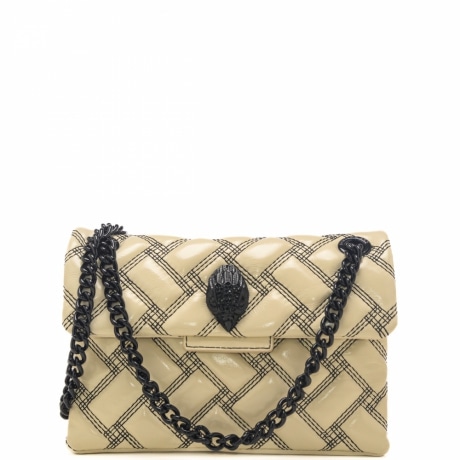 borsa a spalla da donna mini kensington in vera pelle con trama geometrica bianco e nero