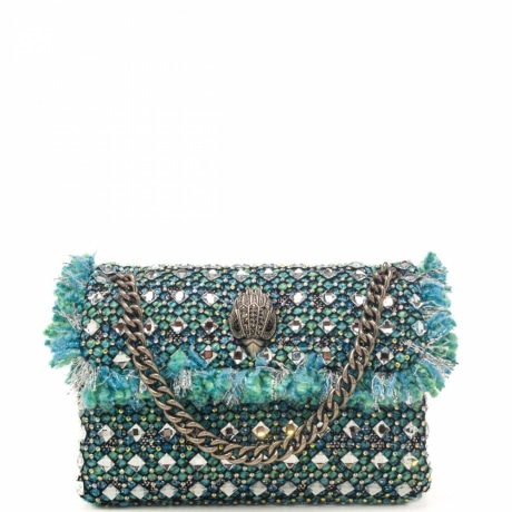 borsa a spalla da donna mini kensington in tweed con cristalli verde tiffany 