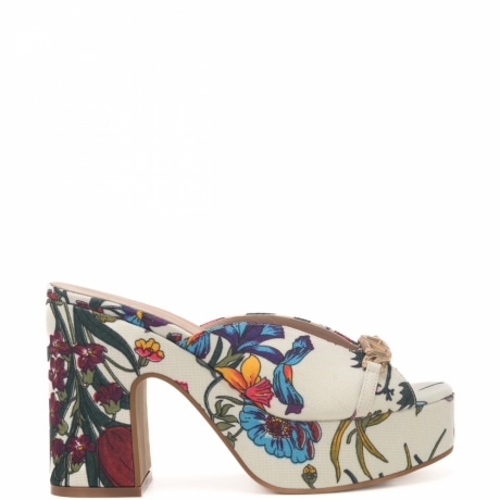 scarpe alte da donna con fantasia floreale e apertura sul davanti