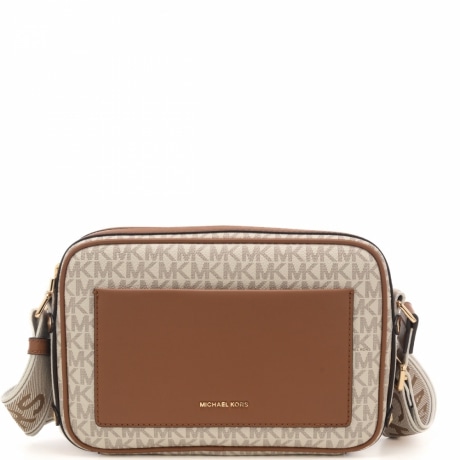 borsa a tracolla da donna con inserti a contrasto in pelle e logo monogram all over vaniglia acorn 