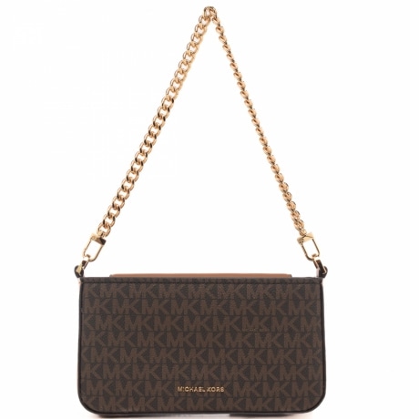 pochette da donna con logo monogram all over e manico con catena marrone acorn