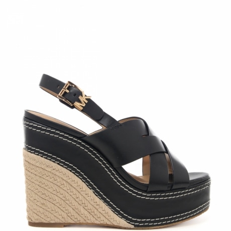 scarpe alte da donna nora wedge in vera pelle con logo monogram sulla fibbia nere 