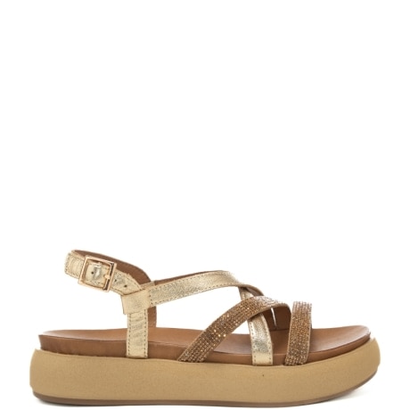  sandali da donna con fasce frontali a incrocio e inserti con strass oro 