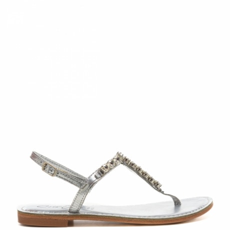  sandali bassi infradito da donna in vera pelle con maxi strass argento