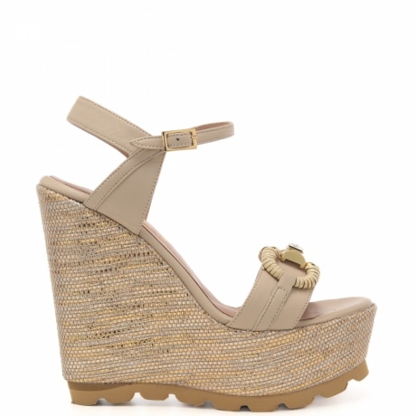 scarpe alte da donna con zeppa con inserti laminati beige 
