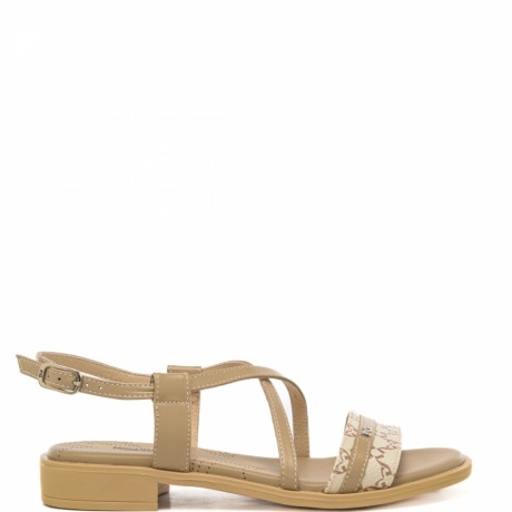 sandali bassi da donna con inserto pattern logo sul davanti sabbia 