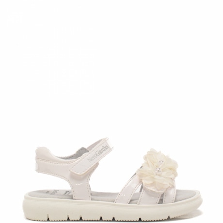 sandali da bambina in materiale tecnico e pelle con inserto decorativo floreale sul davanti bianchi