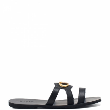 scarpe basse da donna saba con tre fasce anteriori e logo monogram in metallo sul davanti nere 