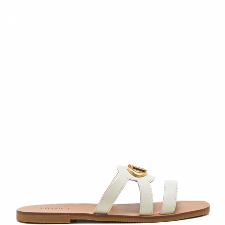 scarpe basse da donna saba con tre fasce anteriori e logo monogram in metallo sul davanti bianche 