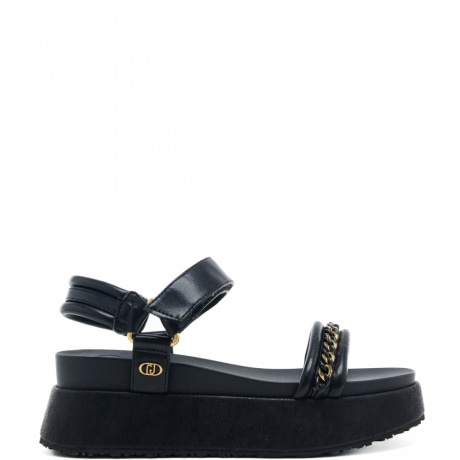 sandali da donna frida con chiusura con strappo e catena decorativa sul davanti nere 