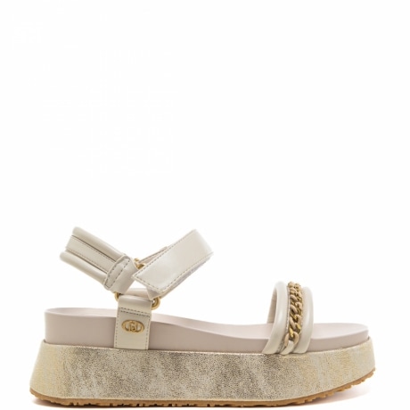 sandali da donna FRIDA con chiusura con strappo e catena decorativa sul davanti crema 