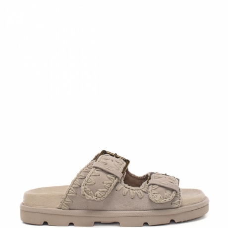 sandali da donna low bio buckles monoch con cuciture all'uncinetto grigie