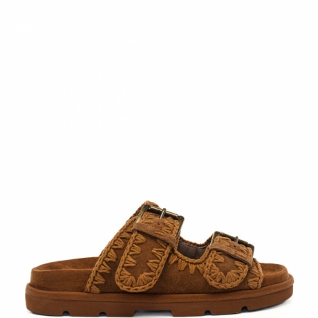sandali da donna low bio buckles monoch con cuciture all'uncinetto cognac