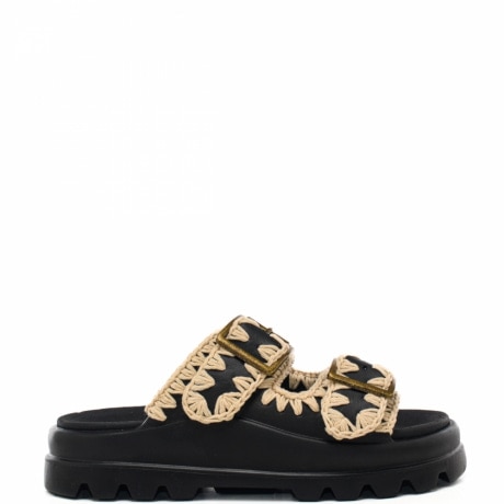 sandali da donna eva one piece slide two buckle con cuciture all'uncinetto bianco e nero