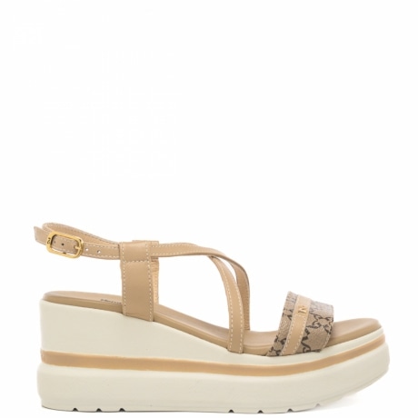 sandali da donna con inserto pattern logo sul davanti sabbia