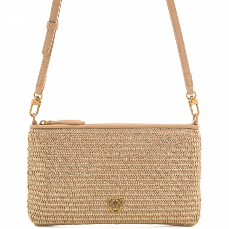 borsa a tracolla da donna flat horizontal mini con inserti a intreccio oro