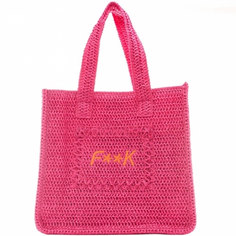 TOTE SUMMER BAG da donna in tessuto intrecciato con logo ricamato sul davanti fuxia