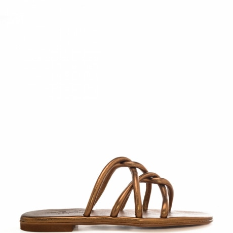 sandali da donna laminati con fascette tubolari a incrocio bronzo