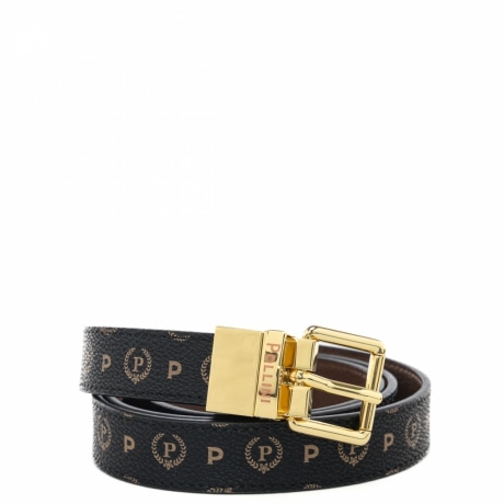 Cintura da donna reversibile in pelle bottalata con stampa heritage nero marrone 