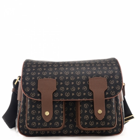 borsa a tracolla donna heritage piccola con doppia tasca esterna nero marrone