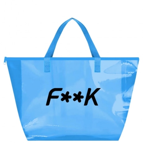 beachbag da donna con chiusura con zip e maxi logo lettering a contrasto sul davanti blu