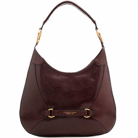 borsa a spalla da donna in vera pelle con dettagli in metallo mosto 