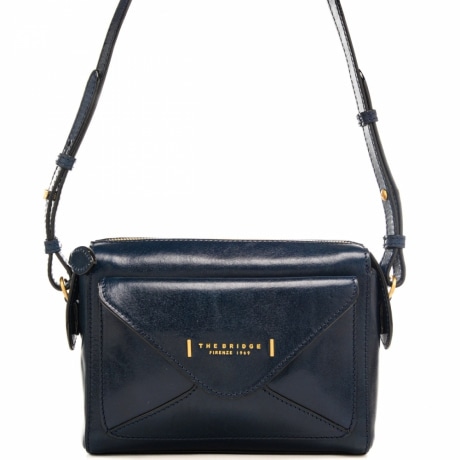 borsa a tracolla da donna in vera pelle con tasca frontale oltremare