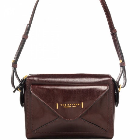 borsa a tracolla da donna in vera pelle con tasca frontale mosto