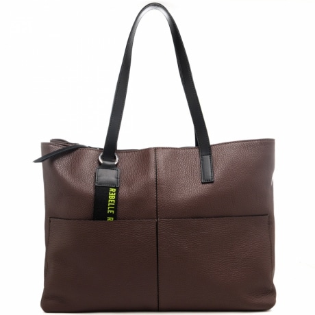 borsa a spalla da donna EMYS in vera pelle con effetto martellato moka 