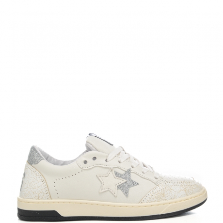 sneakers da donna WEEK STAR con glitter e inserti in vera pelle effetto vintage bianco argento