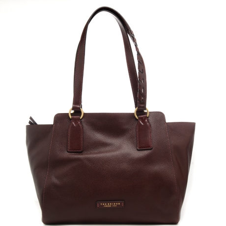borsa a spalla da donna in vera pelle con effetto martellato e logo lettering mosto 
