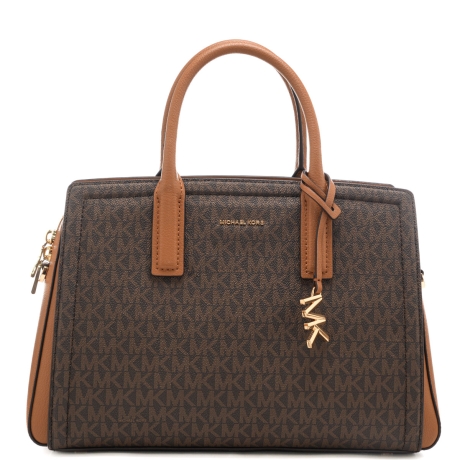borsa a mano da donna in vera pelle con logo monogram all over marrone acorn 