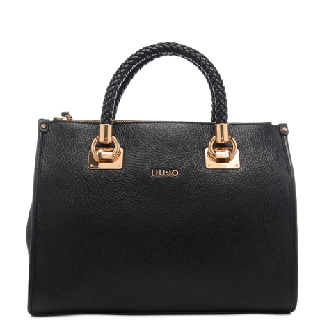 borsa a mano da donna con manici con lavorazione intrecciata nero