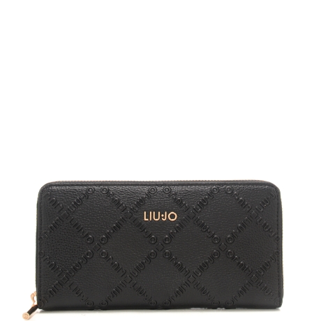 portafoglio grande da donna con design logato geometrico all over nero 