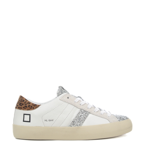 sneakers da donna HILL LOW in vera pelle con inserti animalier e glitter bianco leopardo 