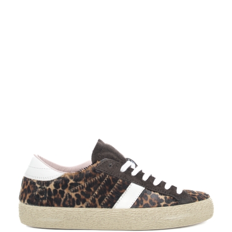 sneakers da donna HILL LOW in vera pelle con tomaia animalier e inserti in suede marrone leopard