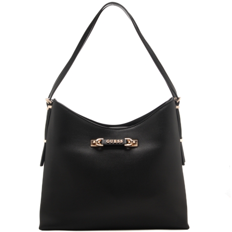 borsa a spalla da donna in ecopelle con doppio manico e logo lettering in metallo sul davanti nera 