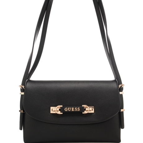borsa da donna con doppia tracolla regolabile con fibbie e logo lettering in metallo nera 